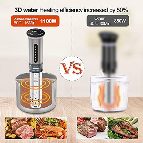 KitchenBoss Sous Vide Cooker Machine: Ultra-quiet 1100 Watt IPX7 Waterproof Water Thermal Immersion Circulator Accurate Temperature Control Digital Display Slow Cooking Sous-vide