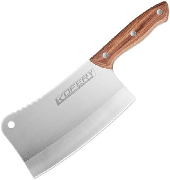 KOFERY Heavy-Duty 7-Inch Meat Cleaver Knife for Bones and Meat - High Carbon Stainless Steel Butcher Knife with Wooden Handle - Lightweight Full-Tang Chinese Cleaver for Powerful Cutting