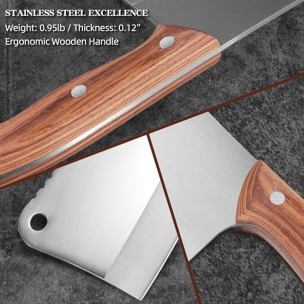 KOFERY Heavy-Duty 7-Inch Meat Cleaver Knife for Bones and Meat - High Carbon Stainless Steel Butcher Knife with Wooden Handle - Lightweight Full-Tang Chinese Cleaver for Powerful Cutting