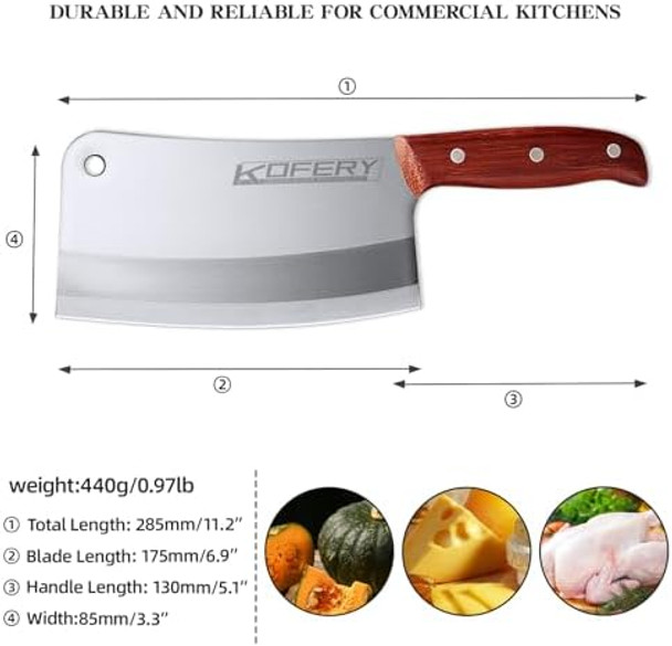 KOFERY Classic 7-inch Heavy Duty Meat Cleaver Knife - Bone Chopper for Home and Restaurant - Premium Stainless Steel Butcher's Choice