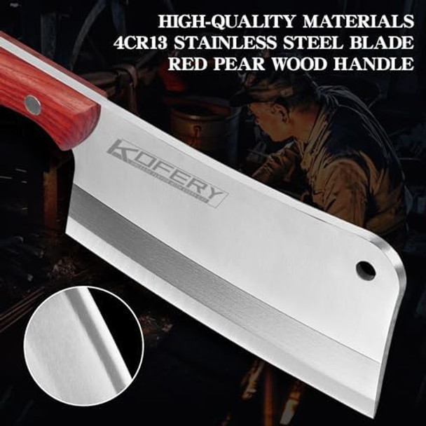 KOFERY Classic 7-inch Heavy Duty Meat Cleaver Knife - Bone Chopper for Home and Restaurant - Premium Stainless Steel Butcher's Choice
