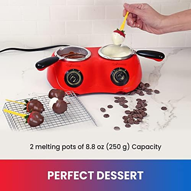 Total Chef Double Pot Chocolate Melter - Electric Candy Melting Hot Fondue Pot With 100+ Accessories Serving 2 cup Dark & White Melted Chocolate For Dipping Party Desserts 17.6 oz (500 g) Capacity Total Chef Double Pot Chocolate Melter - Electric Candy Melting Hot Fondue Pot With 100+ Accessories Serving 2 cup Dark & White Melted Chocolate For Dipping Party Desserts 17.6 oz (500 g) Capacity