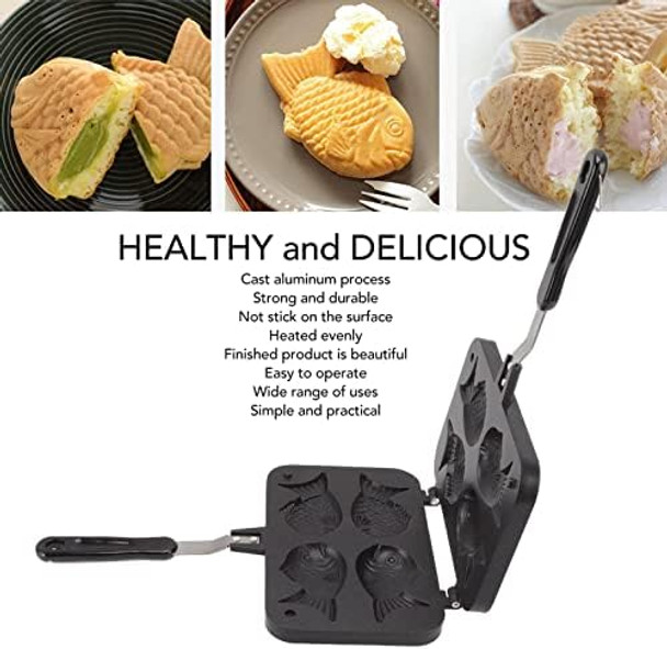 Taiyaki Fish Shape Pancake Pan taiyaki waffeln Non Stick Taiyaki Double Cake Maker with 4 Trays Waffle Baking Pan for Breakfast Pancake Plett Taiyaki Baking Compatible with Electric Gas Waffle Irons