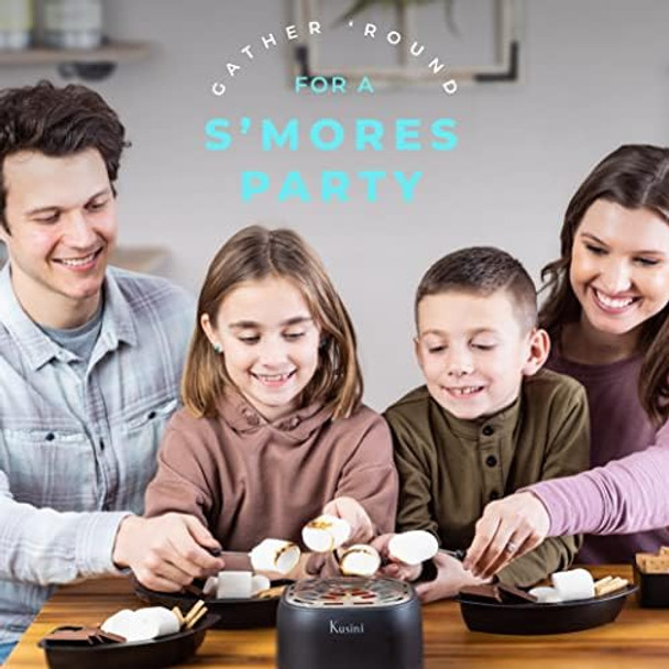 Kusini Smores Maker Tabletop Indoor - Flameless Electric Marshmallow Roaster – 4 Detachable Trays & 4 Roasting Forks – Set & Date Night Idea. Movie Night Supplies & Housewarming
