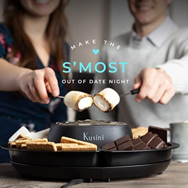 Kusini Smores Maker Tabletop Indoor - Flameless Electric Marshmallow Roaster – 4 Detachable Trays & 4 Roasting Forks – Set & Date Night Idea. Movie Night Supplies & Housewarming