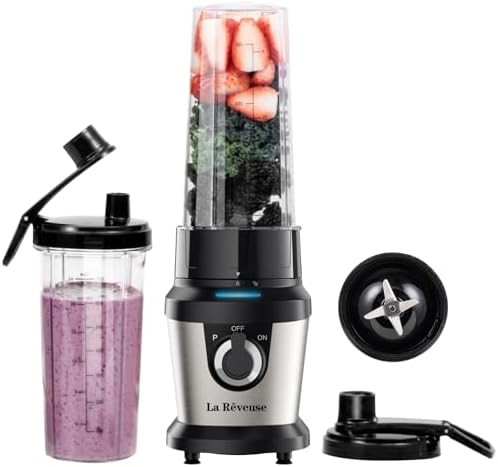 La Reveuse Blender for Shakes Smoothies 400W with 2 x 24 Oz Blending Cups and To Go Lids BPA