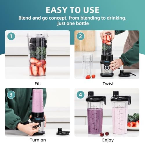 La Reveuse Blender for Shakes Smoothies 400W with 2 x 24 Oz Blending Cups and To Go Lids BPA