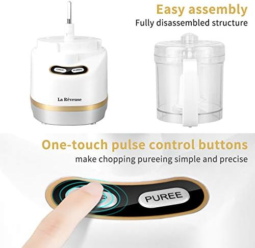 La Reveuse Electric Mini Food Processor with 200 Watts 2-Cup Prep Bowl for Mincing Chopping Grinding Blending Pureeing (Metallic Grey)