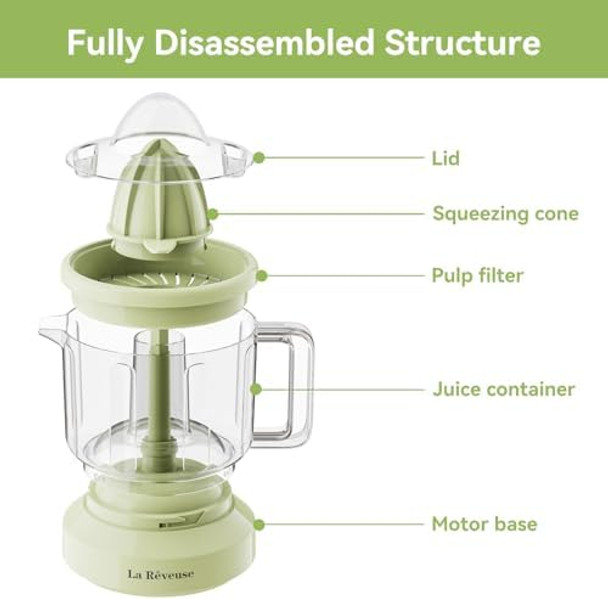 La Reveuse 34 oz Electric Citrus Juicer for Grapefruit Orange Lemon Lime Juice 40W Grayish Yellow