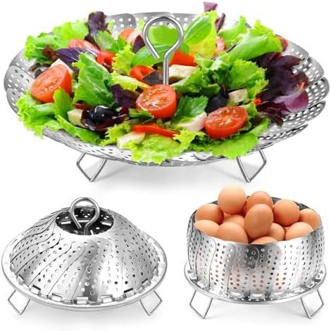 Steamer Basket Premium Stainless Steel Vegetable Steamer Basket for Veggies & Seafood Cooking Expandable Food Steaming Basket Fits for Various Size Pots & Pans (6.4" to 10") LAIHIFA