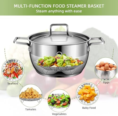 Steamer Basket Premium Stainless Steel Vegetable Steamer Basket for Veggies & Seafood Cooking Expandable Food Steaming Basket Fits for Various Size Pots & Pans (6.4" to 10") LAIHIFA
