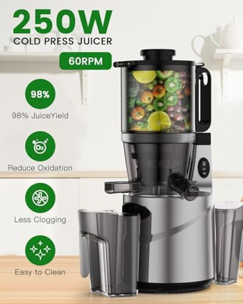 Cold Press Juicer - 5.5" Feeding Chute Masticating Juicer Fit Whole Fruits and Vegetables Auto-cutting Auger Easy to Clean Gray Cold Press Juicer - 5.5" Feeding Chute Masticating Juicer Fit Whole Fruits and Vegetables Auto-cutting Auger Easy to Clean Gray