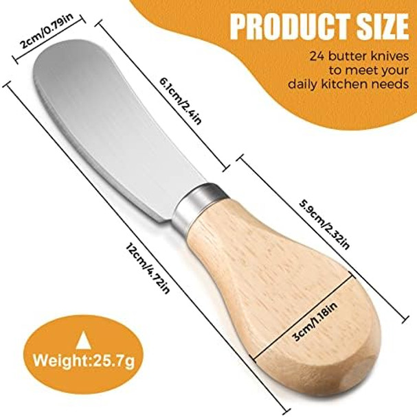 24 Pcs Little Cheese Spreader Knives 4.7 Inch Stainless Steel Butter Spreader with Wooden Handle Mini Butter Knives Small Cheese Utensils for Charcuterie Board Cream Cake Condiment Sandwich