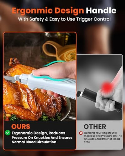 Electric Knife Cordless Cutting Knifes Ergonomic Design with Comfortable Contoured Grip Rechargeable Easy-Slice Electric Carving Knife for Meat Slicing Bread Fillet Turkey Blue Electric Knife Cordless Cutting Knifes Ergonomic Design with Comfortable Contoured Grip Rechargeable Easy-Slice Electric Carving Knife for Meat Slicing Bread Fillet Turkey Blue