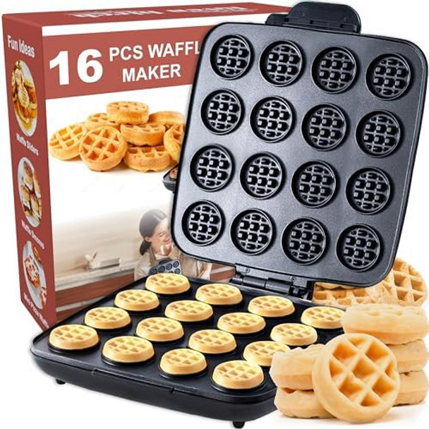 16 PCS Mini Waffle Maker Machine Nonstick Waffles Iron Quick Heat-Up Surface Simple & Easy Tiny Chaffle Baker for Home & Restaurants Small Bites for Kids Perfect for Breakfast Desserts & Snacks