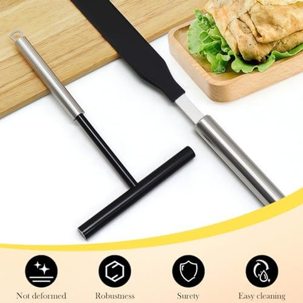 Crepe Spreader and Spatula Set - 2Pcs Stainless Steel T-Shaped Crepe Maker Tool with Nylon Handle Even Thickness Distribution Hanging Hole for Easy Storage for Baking and Cooking