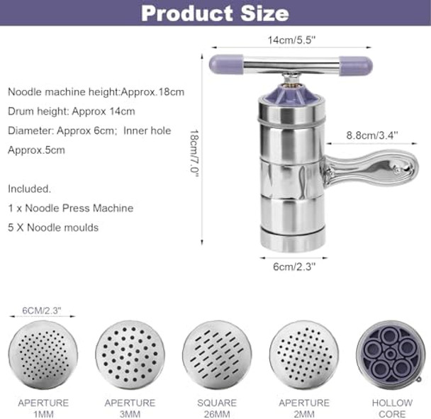 Manual Noodles Press Machine with 5 Noodle Mould Portable Pasta Maker Stainless Steel Manual Noddle Juicer Machine for Home Restaurant Travel Manual Noodles Press Machine with 5 Noodle Mould Portable Pasta Maker Stainless Steel Manual Noddle Juicer Machine for Home Restaurant Travel