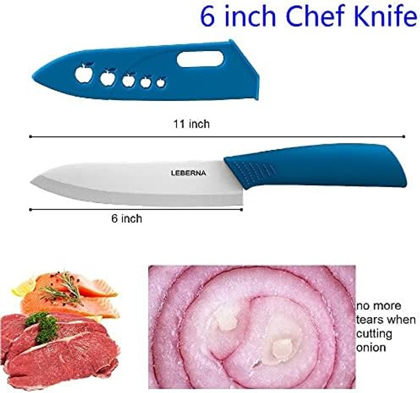Ceramic Knife Set Knives Set for Kitchen Ceramic Kitchen Knives Colored w Sheath 6" Bread Knife 6" Chef Knife 5" Utility Knife 4" Fruit Knife 3" Paring Knife 1 Peeler Colorful Rust Proof