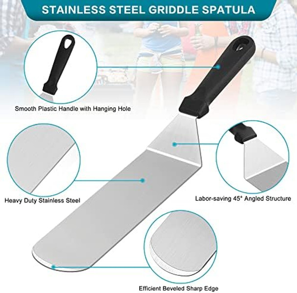 Leonyo Griddle Accessories Set of 25 Heavy Duty Stainless Steel Grill Griddle Metal Spatulas for Cast Iron Flat Top Teppanyaki Hibachi Cooking Burger Press 2 Melting Domes