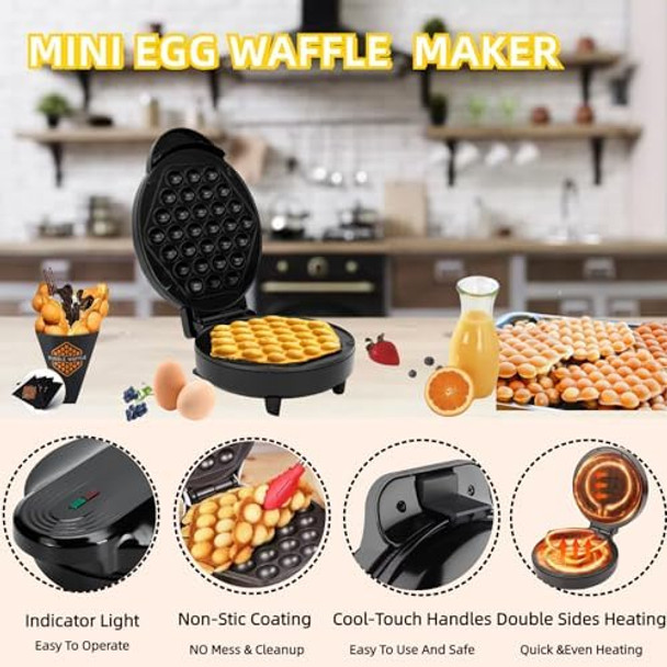 Compact Bubble Waffle Maker Machine Electric Egg Waffle Maker With Nonstick Surface For Easy Cleaning - Great Holiday
