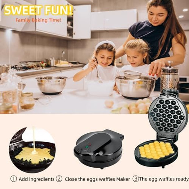 Compact Bubble Waffle Maker Machine Electric Egg Waffle Maker With Nonstick Surface For Easy Cleaning - Great Holiday