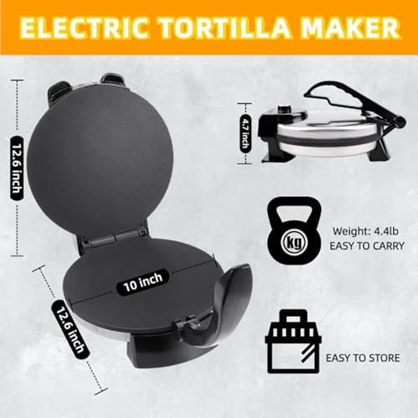Electric Tortilla Maker Maquina Para Hacer Tortillas Electric Tortilla Press Non-Stick Cooking Plates-Friendly 10" Tortilla Chapati Roti