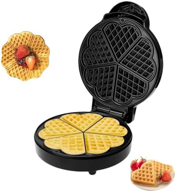 Mini Heart Shaped Waffle Maker-Thin Waffle Iron With Nonstick Surface For Easy Cleaning - Great Holiday