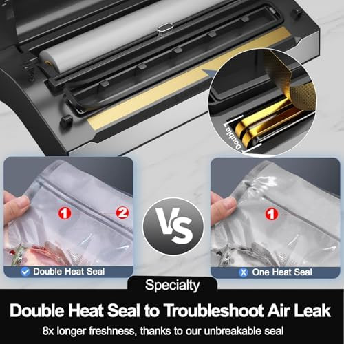 d Precision Fast-Vacuum Sealer LIWUNON Commercial Full Automatic Food Vacuum Sealer Machine Double Heat Seal Built-in Cutter&Bag Storage Powerful Food Vacuum Saver 2 Rolls Bags&hose