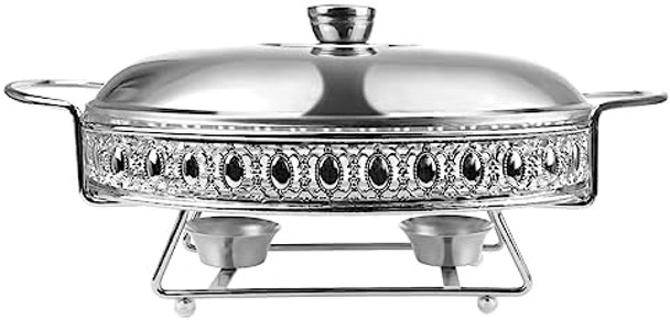 Stainless Steel Chafing Dish Buffet Set Oval Chafing Food Pan with Covers Buffet Servers and Food Warmers for Parties Wedding Outdoor Banquet (Silver 1.5L