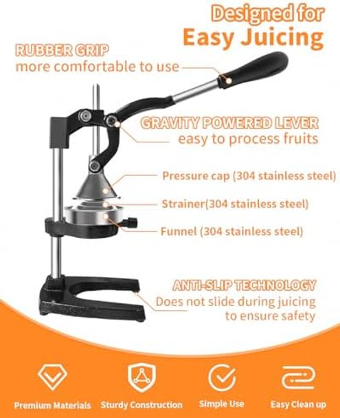 Locamp Cast Iron Fruit Juicer Hand Press Juicer Machine Professional Citrus Squeezer for Orange Lemon Lime-Durable and Easy-to-Clean Stainless Steel Manual Citrus Press