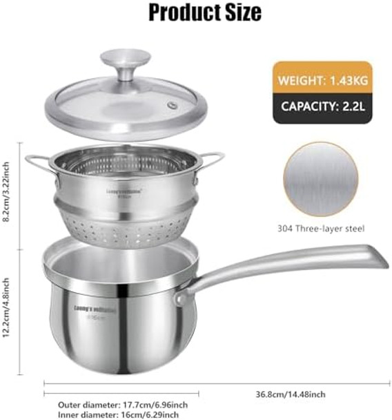 2.3 Quart Stainless Steel Saucepan with Steamer Basket,Tri-ply Construction,Multi-functional Sauce Pan Set with Lid,Small Sauce Pots Cooking for Pasta,Gravies,Noodles,Vegetable 2.3 Quart Stainless Steel Saucepan with Steamer Basket,Tri-ply Construction,Multi-functional Sauce Pan Set with Lid,Small Sauce Pots Cooking for Pasta,Gravies,Noodles,Vegetable
