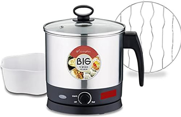 Electric Multifunctional Pot Steamer with Wire Rack and Bowl Fast Boiling Cordless One Button Touch for Noodles Dumplings Soup Egg