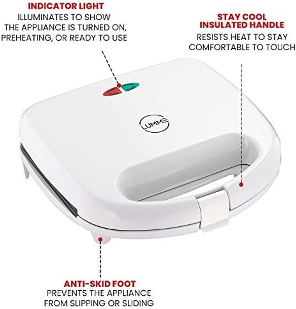 Lumme Sandwich Maker Sandwich Toaster Panini Press Quesadilla Maker Grilled Cheese French Toast Press Pizza Pockets Press Indicator light Omelet White (Black)