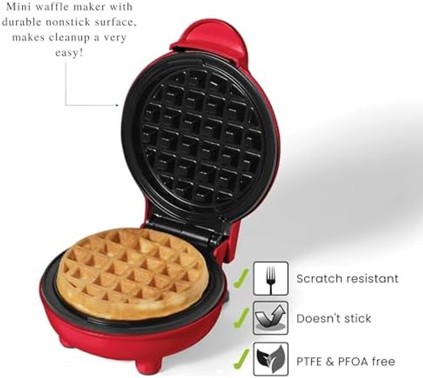 Mini Waffle Maker with Removable Interchangeable Plates. Best for Waffle and Pancake with Storage Case for Seven Removable Plates
