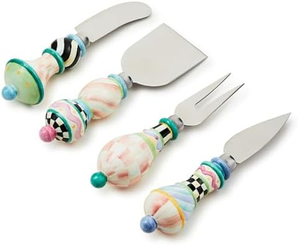 MACKENZIE-CHILDS Set of 4 Cheese Spreader Set Stainless-Steel Butter Spreaders Rosy Meadow