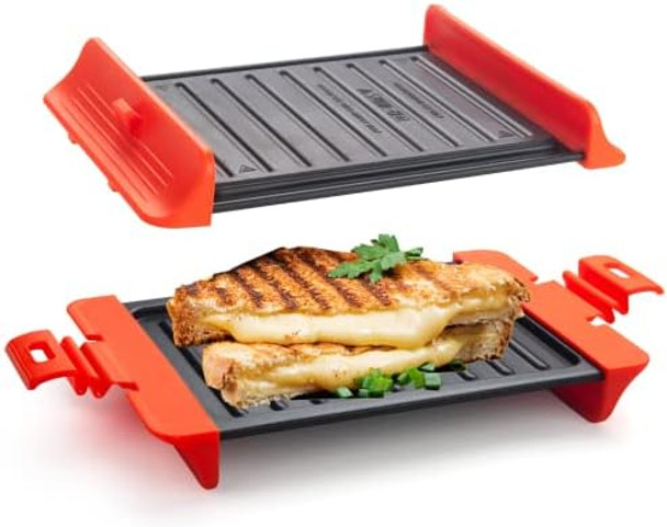 Maconee Microwave Sandwich maker Microwave Grill Cheese Maker Microwave Crisper Toaster Cookware Panini Press Cooking Fast and Dishwasher Safe Orange
