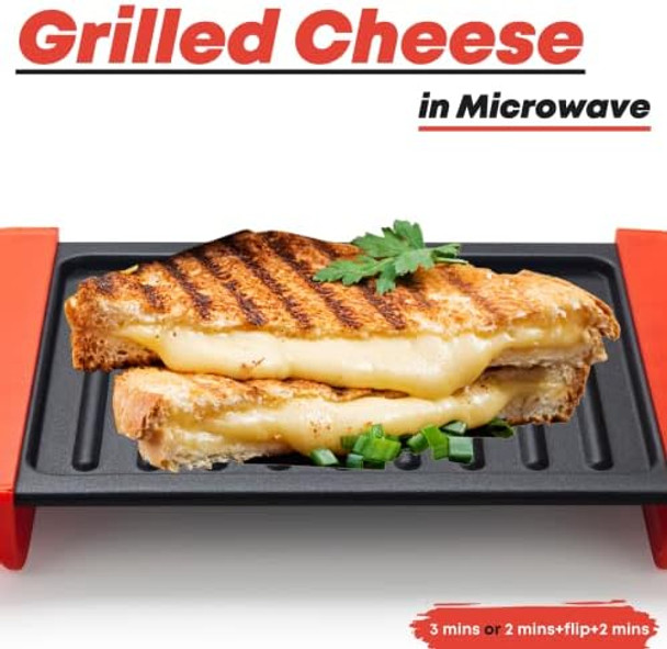 Maconee Microwave Sandwich maker Microwave Grill Cheese Maker Microwave Crisper Toaster Cookware Panini Press Cooking Fast and Dishwasher Safe Orange