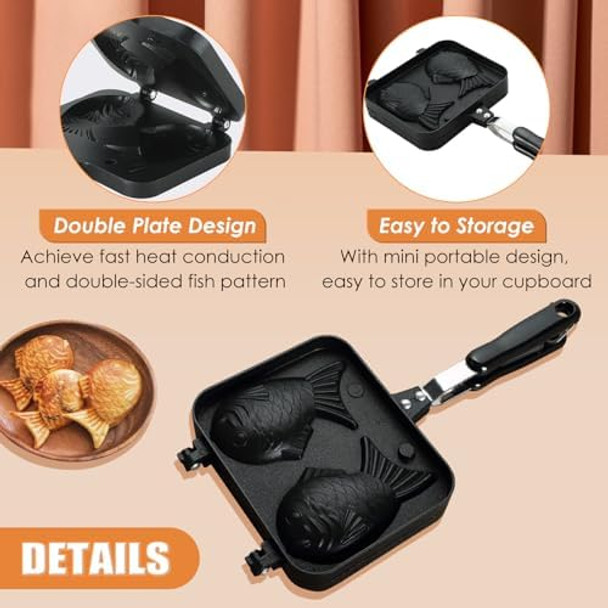 MAOPINER Taiyaki Fish Shape Cake Pan Waffle Cake Maker Fish Shaped Pancake Double Pan Mold for Home DIY Cooking Party Dessert