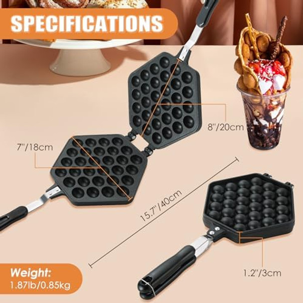 MAOPINER Bubble Waffle Maker Pan Waffle Cake Mold Pot Non-stick Double Side Egg Waffle Maker for Breakfast Lunch Household Cafe Restaurant Cake Shop