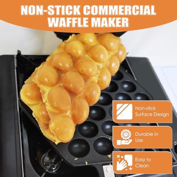 MAOPINER Bubble Waffle Maker Pan Waffle Cake Mold Pot Non-stick Double Side Egg Waffle Maker for Breakfast Lunch Household Cafe Restaurant Cake Shop