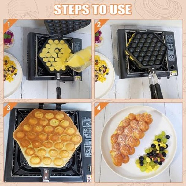 MAOPINER Bubble Waffle Maker Pan Waffle Cake Mold Pot Non-stick Double Side Egg Waffle Maker for Breakfast Lunch Household Cafe Restaurant Cake Shop