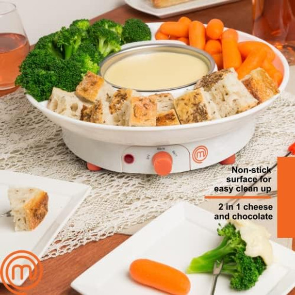 MasterChef Chocolate Fondue Maker- Deluxe Electric Dessert Fountain Fondue Pot Set w 4 Forks & Party Serving Tray -Melting Warming Caramel Cheese Sauce Romantic Date Fun Birthday