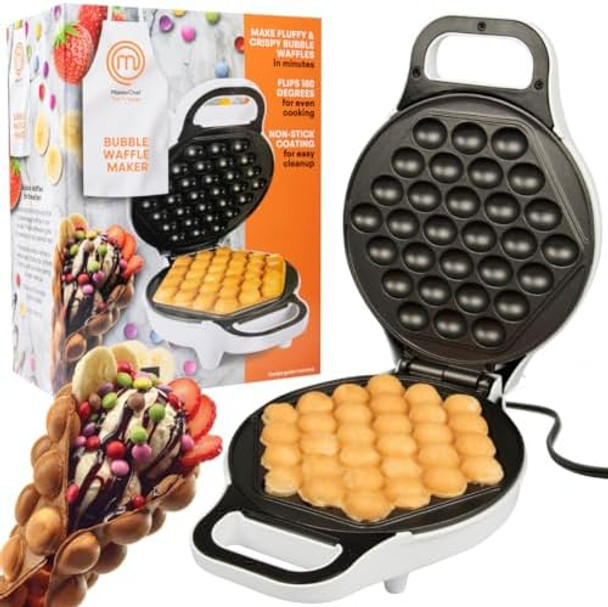 MasterChef Bubble Waffle Maker- Electric Non stick Hong Kong Egg Waffler Iron Griddle w Recipe Guide- Ready in under 5 Minutes