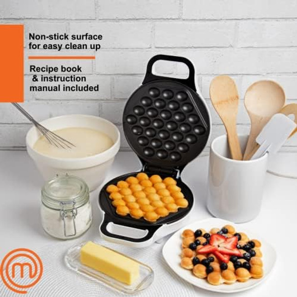 MasterChef Bubble Waffle Maker- Electric Non stick Hong Kong Egg Waffler Iron Griddle w Recipe Guide- Ready in under 5 Minutes