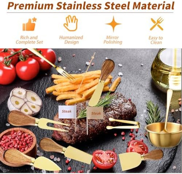 46Pcs Charcuterie Boards Accessories Small Serving Utensil Set Cheese Butter Spreader Knives Mini Stainless Steel Cutlery Tong Spoon Fork Bowl Wooden Toothpick for Kitchen Wedding Christmas (Gold) 46Pcs Charcuterie Boards Accessories Small Serving Utensil Set Cheese Butter Spreader Knives Mini Stainless Steel Cutlery Tong Spoon Fork Bowl Wooden Toothpick for Kitchen Wedding Christmas (Gold)