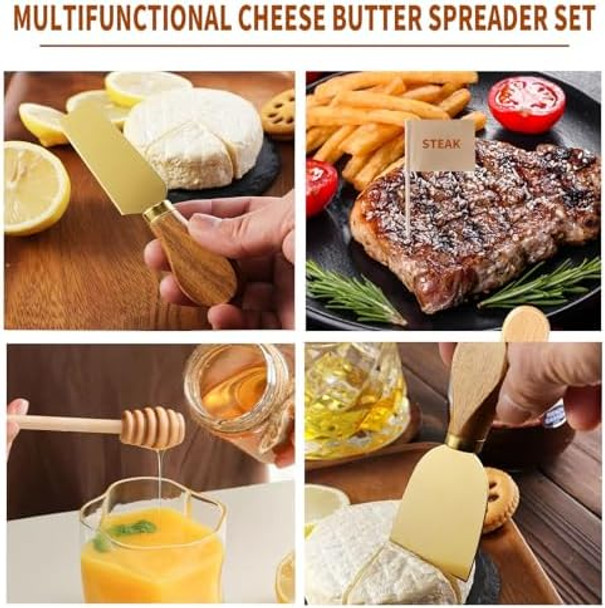 46Pcs Charcuterie Boards Accessories Small Serving Utensil Set Cheese Butter Spreader Knives Mini Stainless Steel Cutlery Tong Spoon Fork Bowl Wooden Toothpick for Kitchen Wedding Christmas (Gold) 46Pcs Charcuterie Boards Accessories Small Serving Utensil Set Cheese Butter Spreader Knives Mini Stainless Steel Cutlery Tong Spoon Fork Bowl Wooden Toothpick for Kitchen Wedding Christmas (Gold)
