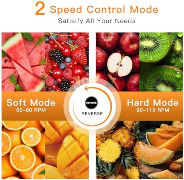 MegaWise Cold Press Slow Masticating Juicer – Quiet Motor Soft & Hard Modes Vegetable & Fruit Juice Extractor Easy-to-Clean Design High Juice Yield Black