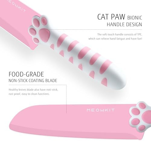 Cat Paw Cute Kitchen Knife Set 3 pieces Non-Stick Knives Sharp for Chopping Slicing Dicing and Cutting