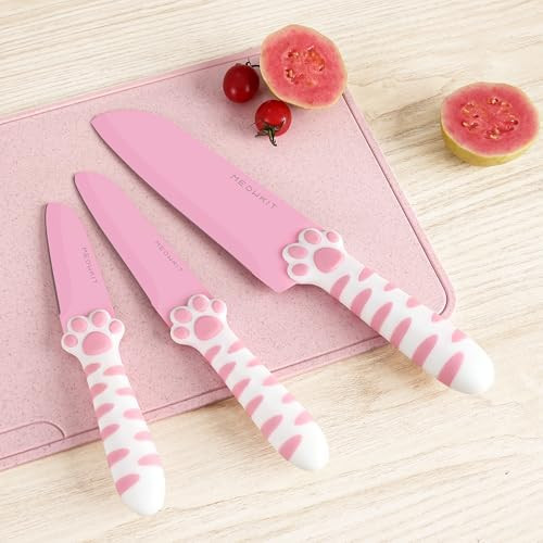 Cat Paw Cute Kitchen Knife Set 3 pieces Non-Stick Knives Sharp for Chopping Slicing Dicing and Cutting