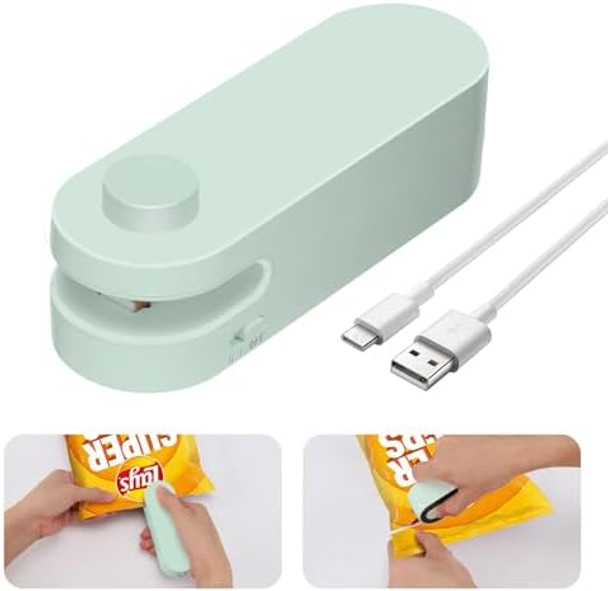 VERSION - Mini Bag Sealer 2 in 1 Chip Bag Resealer with Cutter Bag Sealer Heat Seal Portable Handheld Heat Sealer with Cutter for Snacks & Food Storage - USB Powered